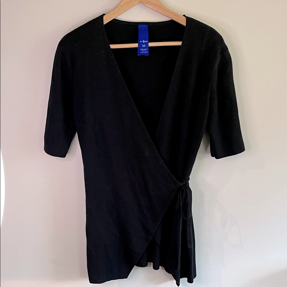 Kit and Ace Black Wrap-Front Short Sleeve Top